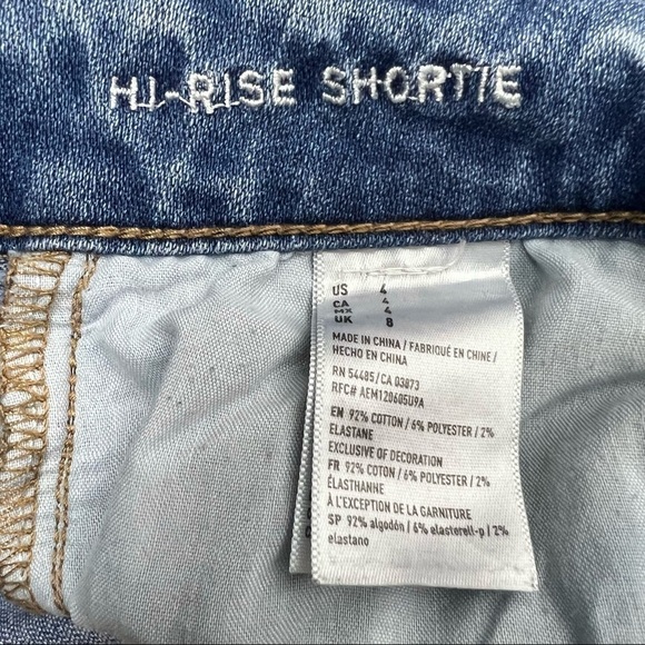 AMERICAN EAGLE Hi Rise Shortie Jean Shorts Distressed Cut Off Super Stretch 4 - Picture 5 of 8